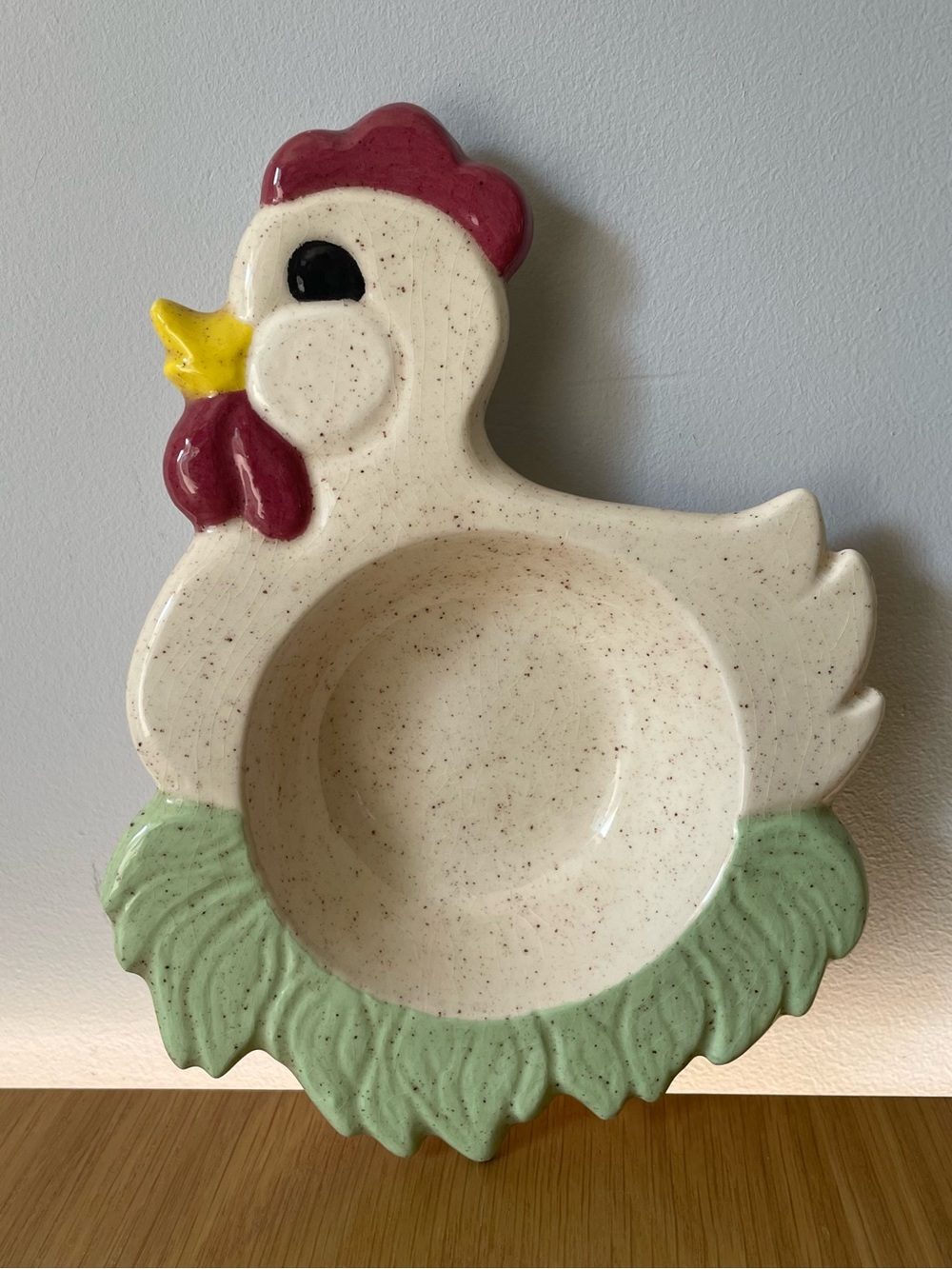 Vintage Handmade Ceramic Chicken Trinket Dish Spoon Rest 1980s